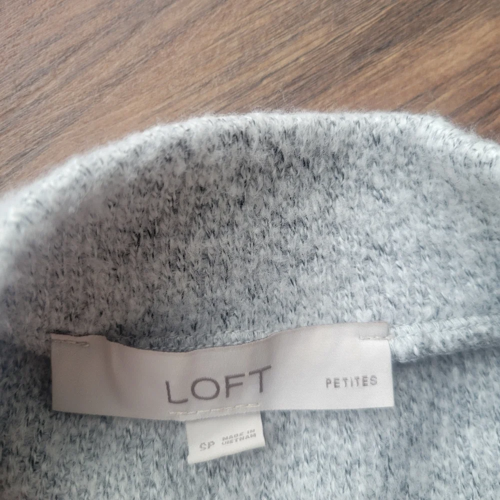 LOFT Cozy Light Gray shoulder Button Accent Mockneck Sweater, Size Small